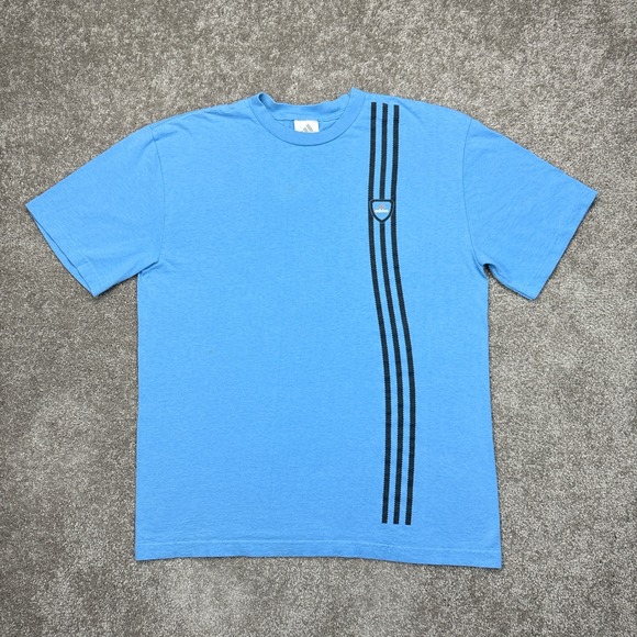 Vintage Y2K Adidas 3 Stripe Soccer T Shirt Large - Picture 1 of 12